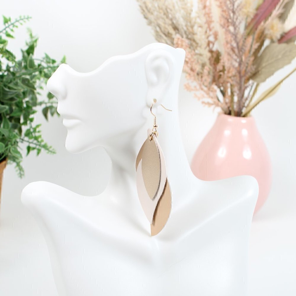 Faux Leather Layered Earrings, New